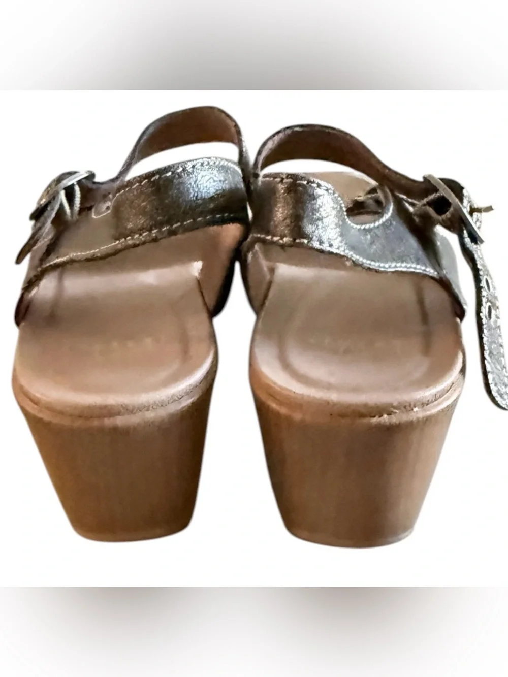 Dansko Joanie women’s 39 pewter brushed burnished metallic wedge sandals